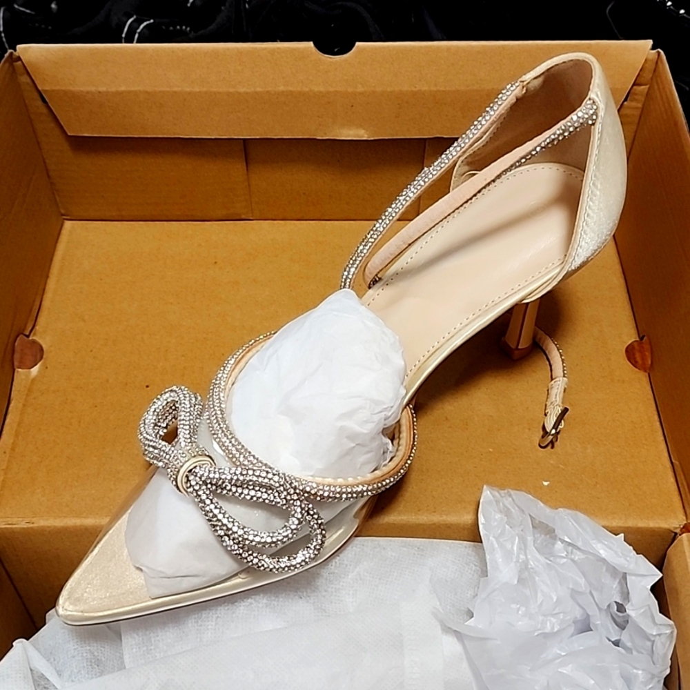 Clear and Gold satin heels